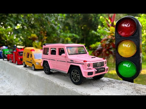 Satisfying Toy Mercedes-Benz SUV, Auto Rickshaw, FeDex Car, Fire Truck Hand Driving On Boundary Wall