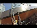 Rope access window cleaning with rigging and lots of the drop.