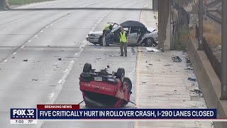 5 hurt in rollover crash; I-290 lanes closed