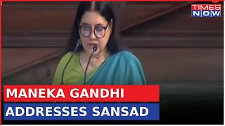 Maneka Gandhi Addresses Parliament As MPs Across Party Lines Assemble In Central Hall