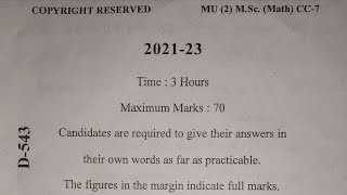 MSC/PG Semester-2 Paper-VII(CC-7) Mathematics