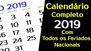 CALENDÁRIO 2019 BRASIL COM FERIADOS NACIONAIS