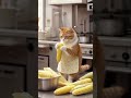 fat orange cat eat corn today😂 #catcooking