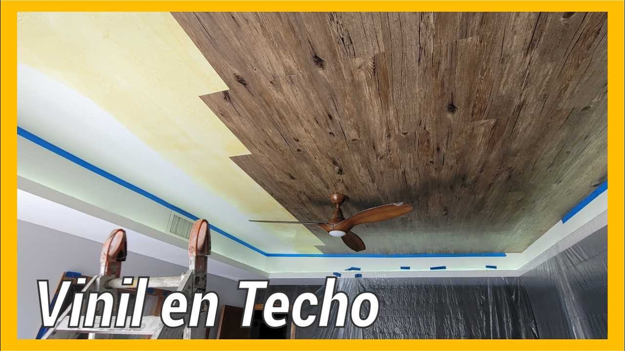 Instalación de Vinil imitación madera en techo 