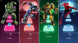 HULK VS TRANSFORMERS: OPTIMUS PRIME & BUMBLEBEE VS SPIDERMAN | TILES HOP EDM RUSH