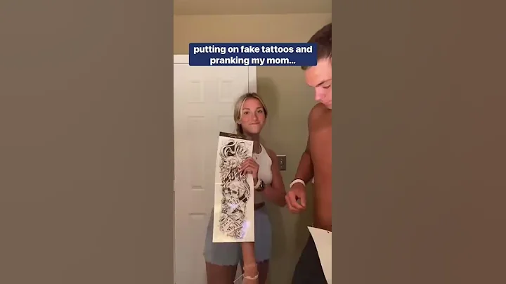 Pranking my mom with fake tattoos…I can’t wait to see her reaction😂 #shorts