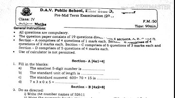 DAV public school.class4.Sub-Math.questionpaper