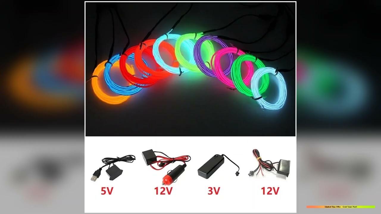 10m5m3m1m 3V Battery 5V USB 12V Neon Glow EL Wire Rope with Adapter Flexible LED Strip for Car