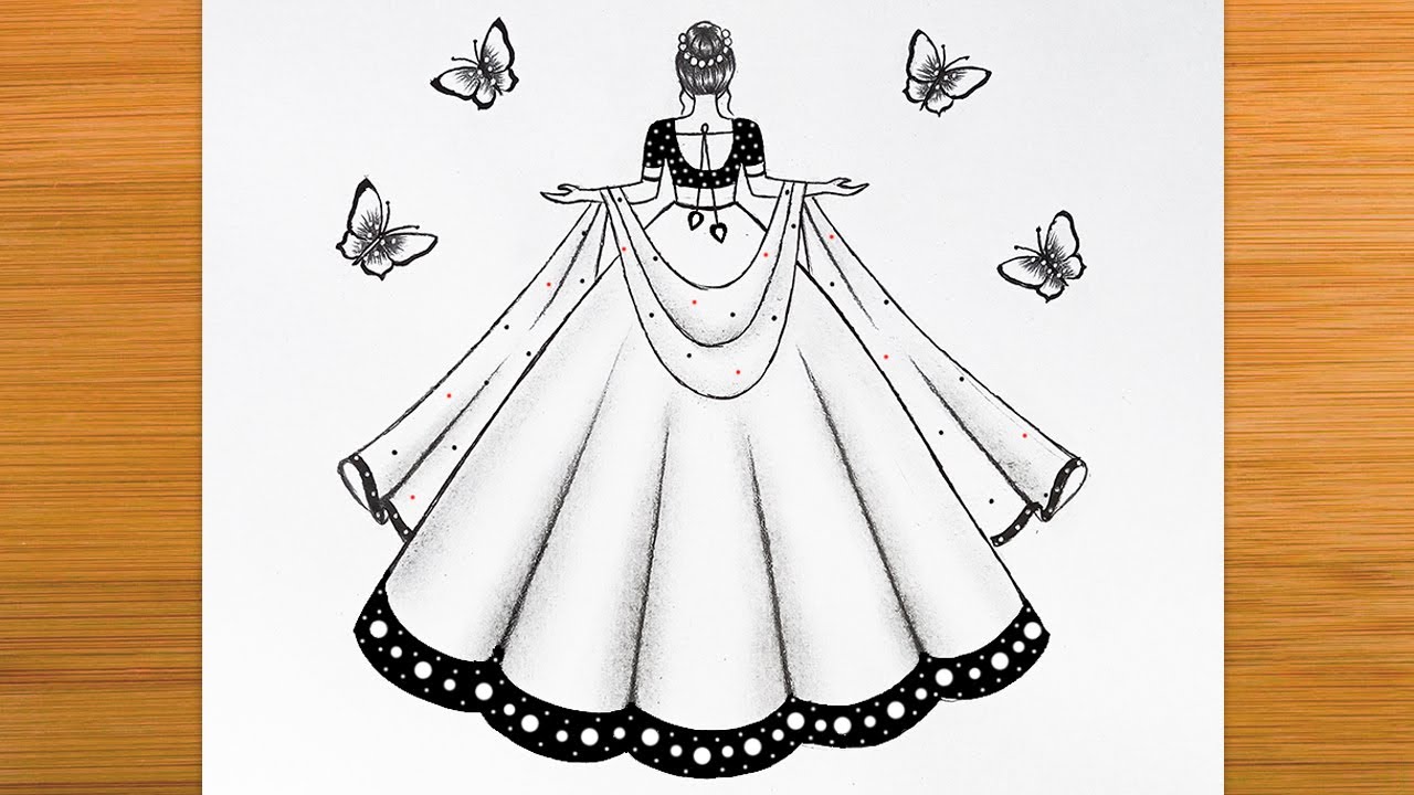 How to draw a girl with lehenga | Easy girl drawing | A girl with beautiful dress drawing