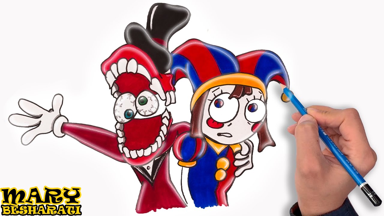 How To Draw CAINE AND POMNI from The Amazing Digital Circus | Easy ...