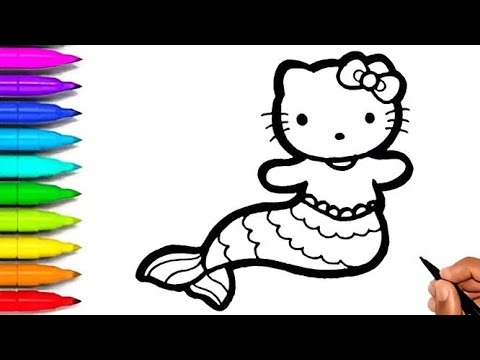 How to draw a hello kitty mermaid step by step || hello kitty mermaid drawing || kids toodles ...