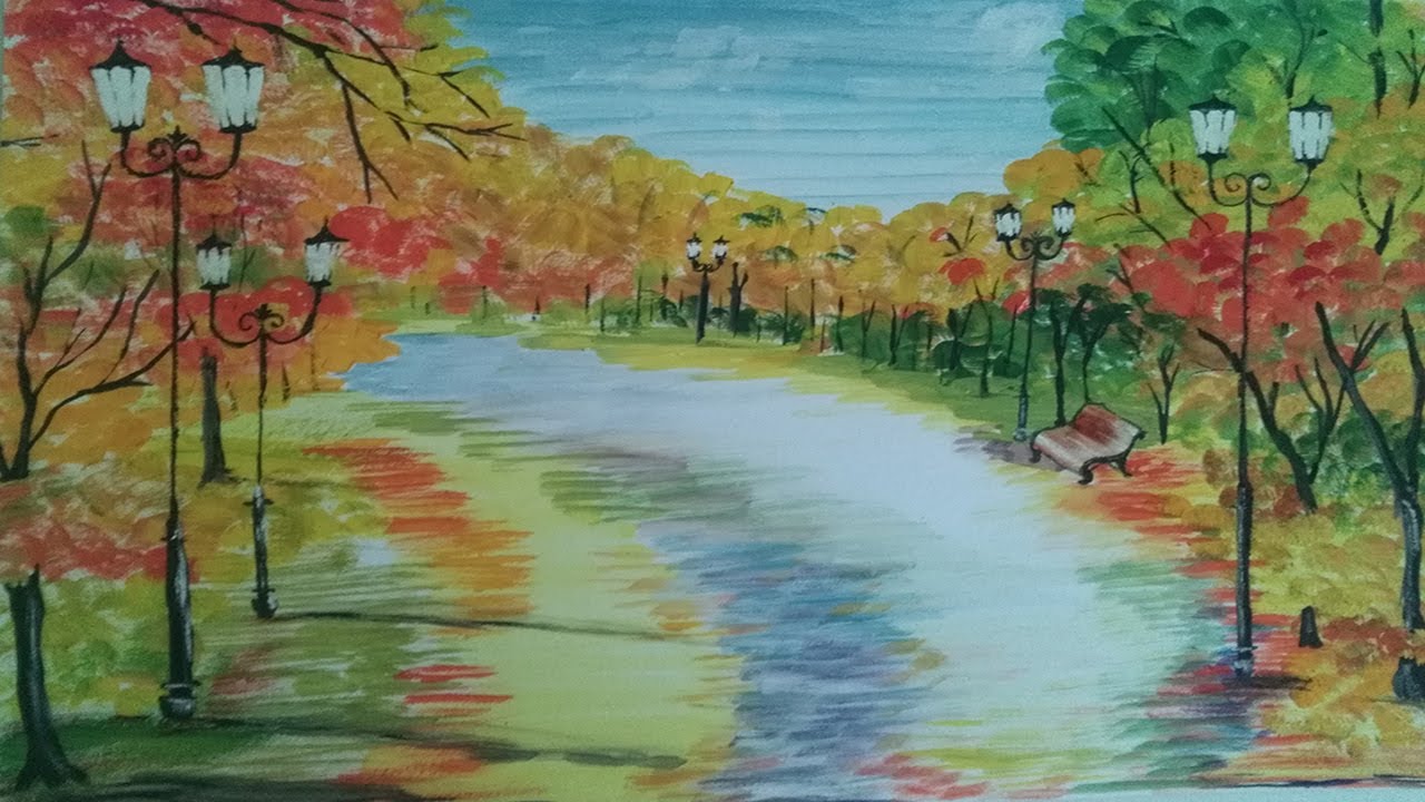How to draw an autumn park / Как нарисовать осенний парк