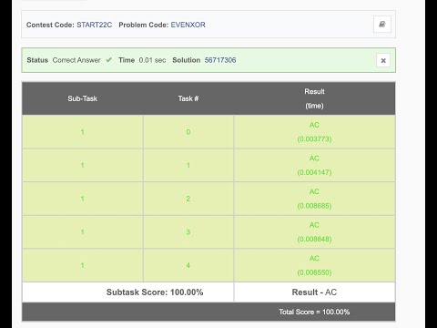 CodeChef Starters 22 Div.3 || Even Subset Xor || Solution Code