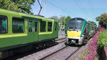 IE 8300 + 22000 Class Trains - Merrion Gates Level Crossing, Dublin