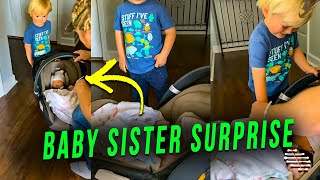 Big Brother Meets His Baby Sister for the First Time