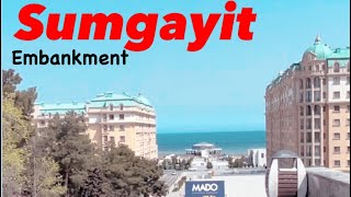 Sumgayit, Azerbaijan. City walking. Embankment | 4K. Caspian Sea. Сумгаит.