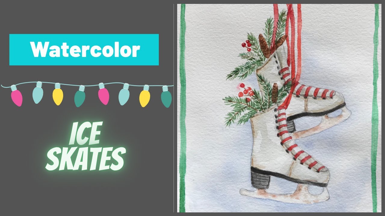 Painting Ice Skates for Christmas Card Ideas WatercolorPainting 수채화