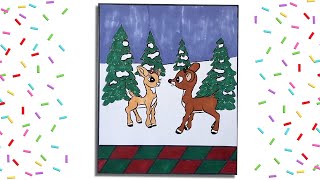 Coloring Christmas Rudolph and Clarice Coloring Page with Markers Speed Coloring Time Lapse