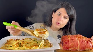 POTATOES AU GRATIN & CHEESY BACON WRAPPED CHICKEN | MUKBANG | ASMR