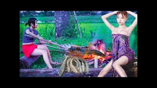 Wow !! Pretty girl grill fish recipe - How to cooking fish on rice fields