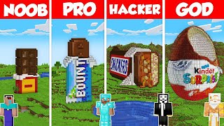 CHOCOLATE BASE HOUSE BUILD CHALLENGE - Minecraft Battle: NOOB vs PRO vs HACKER vs GOD / Animation