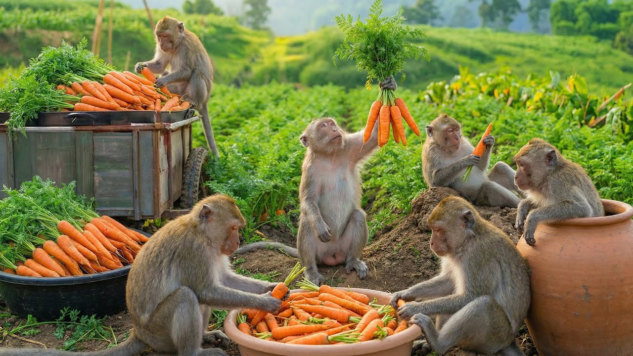 A Day of Monkey Gardening – From Tiny Seeds to Fresh Carrots (4K)