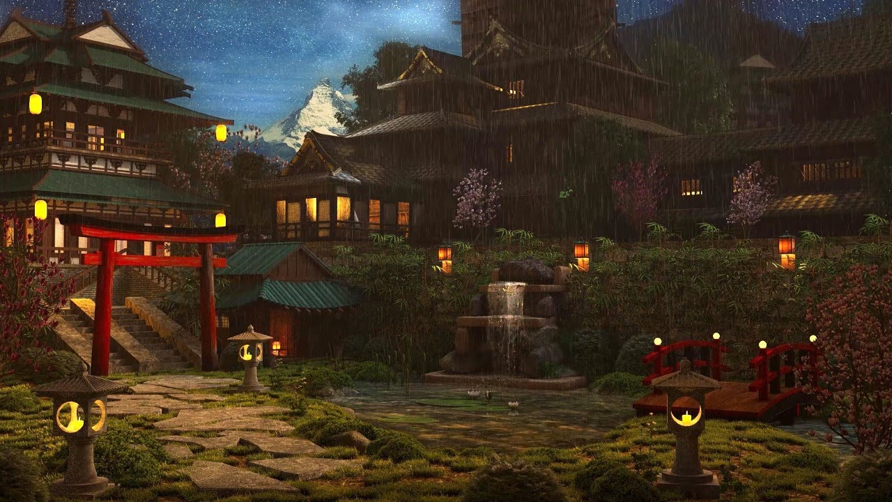 Relaxing Japanese Music with Rain Sounds, Piano, Flute and Koto Music