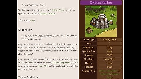 Kingdom Rush Frontiers Dwarven Howitzer - Artillery Tower