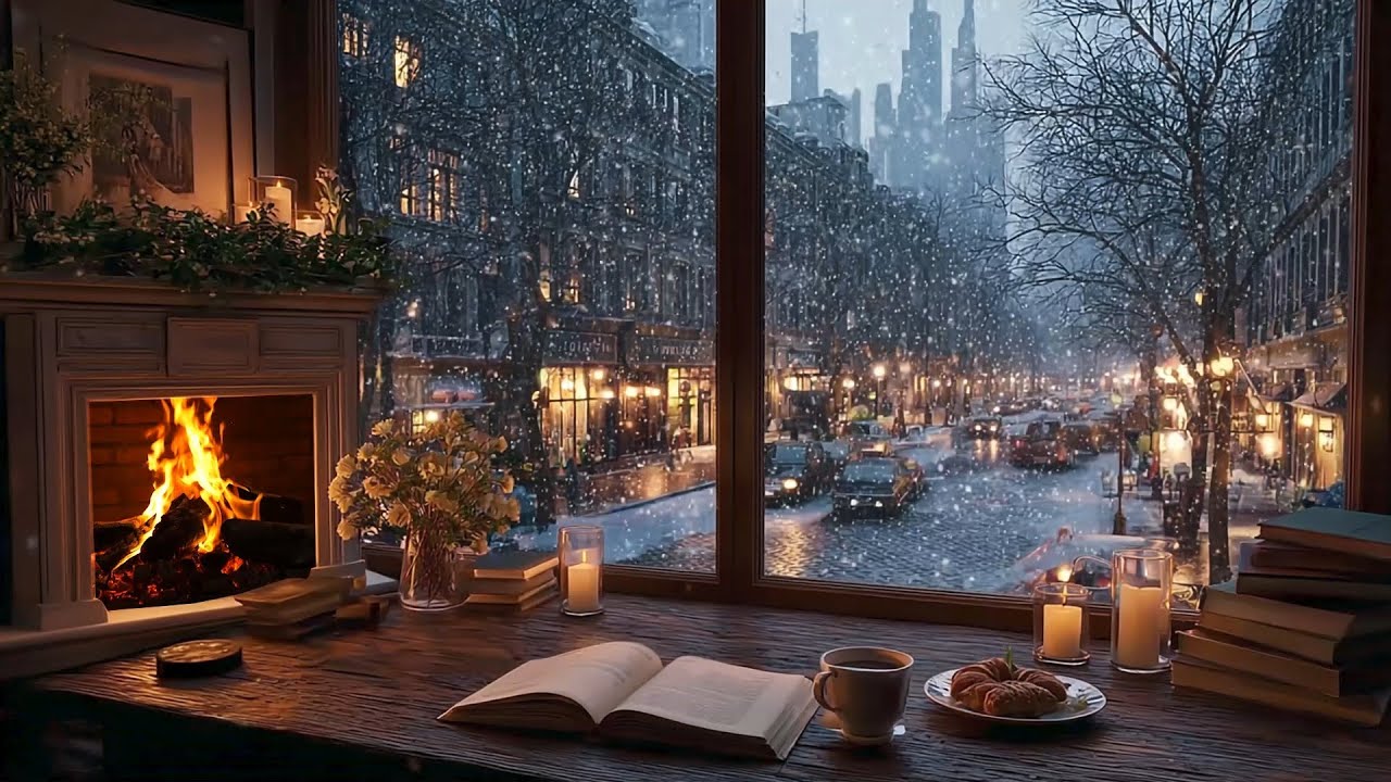 Relaxing Piano Music in a Cozy Cabin ❄ Fireplace Sounds for Focus