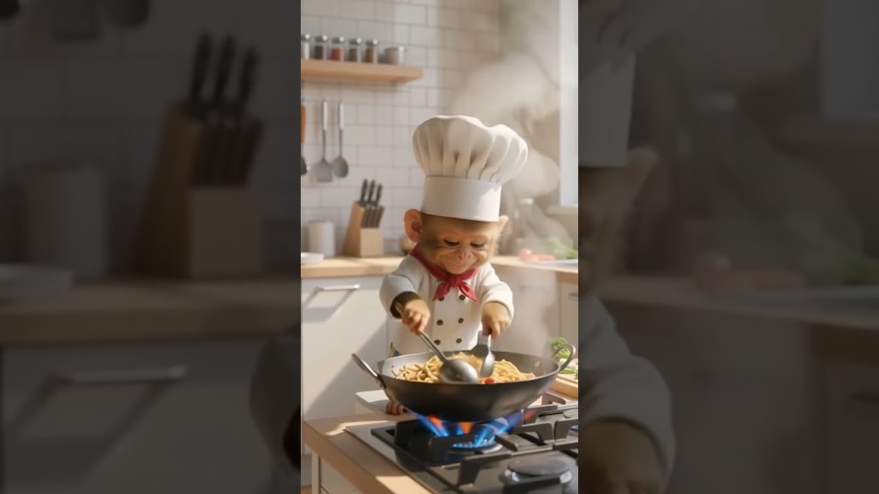 🍜 Chef Baby Monkey Cooking Delicious Chowmein | Cute Monkey Chef in Action! 🍜
