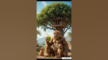 The monkey and his child live in a tree house and enjoy drinking sugarcane juice 😭 #ai #monkey
