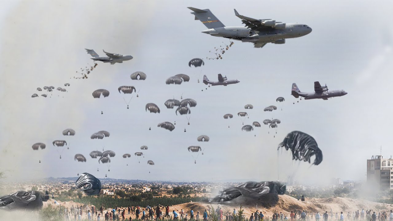 Hamas SHOCKED! US Air Force C-17 Globemaster III and C-130 Hercules Deliver aid to GAZA Strips