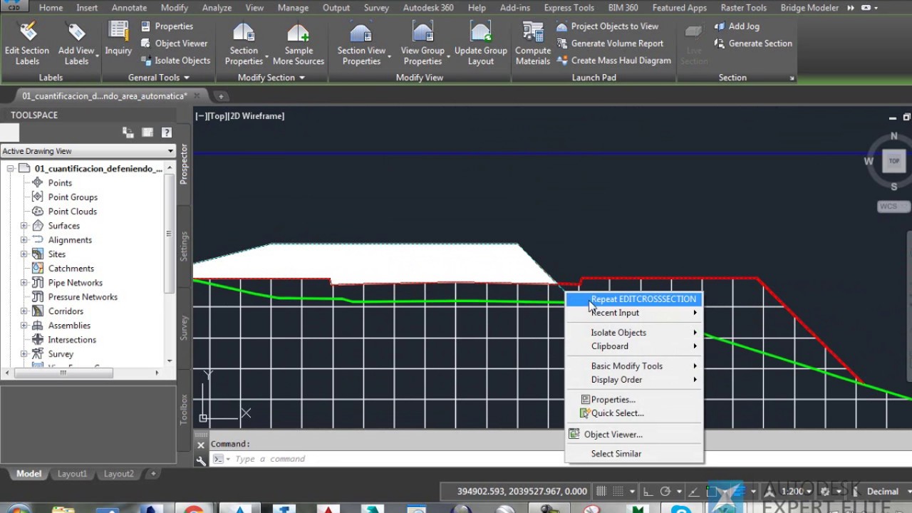 AutoCAD Civil 3D Obtener informacion de las secciones transversales