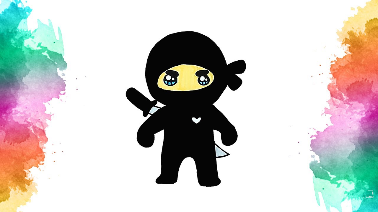 Desenho para colorir Ninja Kawaii Chibi preto · Creative Fabrica