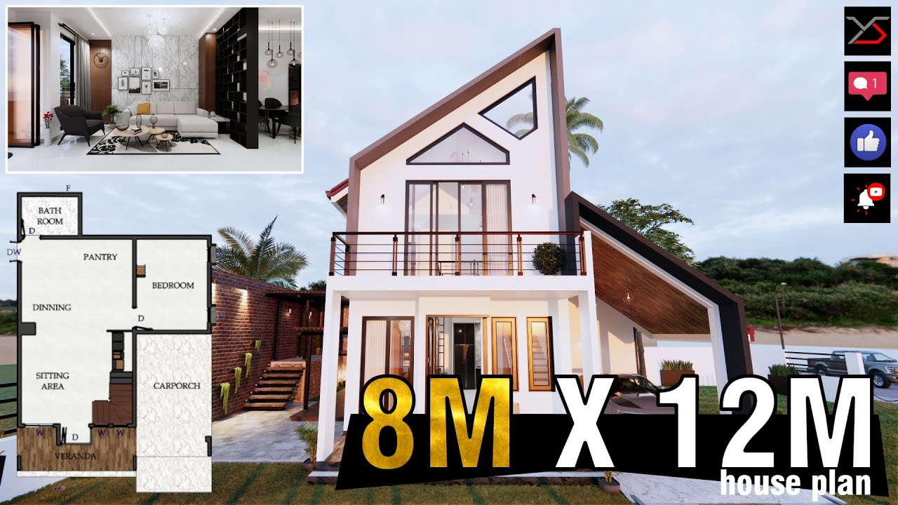 Home 3D Design With Plan - 2 Bedrooms ( 8M x 12M ) | YS Designs - YouTube