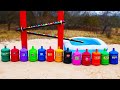 Water slide experiment  giant top soda bottles coca cola and mentos in the big pool