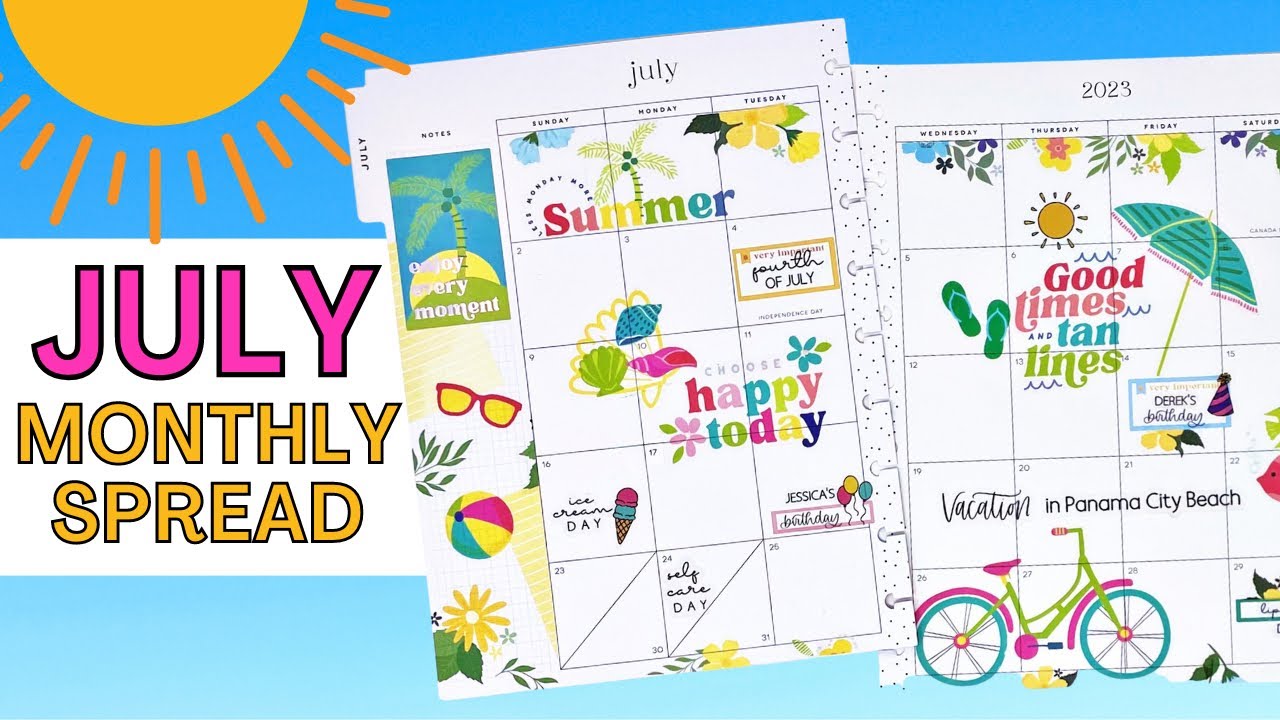 PLAN WITH ME | JULY MONTHLY SUMMER SPREAD | THE HAPPY PLANNER
