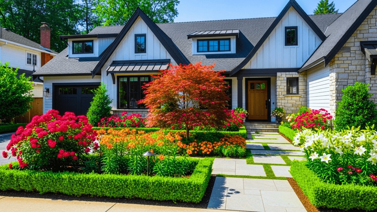 Small Front Yard Makeover 🇺🇸  Modern Single Story Homes with Stunning Garden Gates & Arch