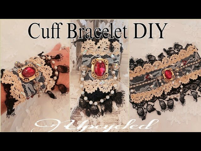 How To Make a Fabric Collage Cuff Bracelet with Upcycled Materials. 