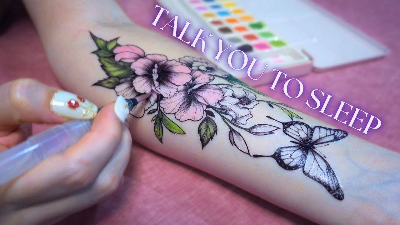 ASMR TRACING AND COLORING A TATTOO, relaxing rambling, the gentle ...