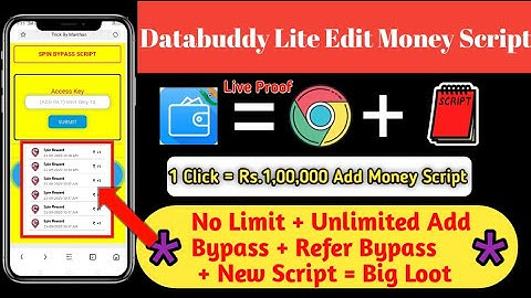Databuddy Lite Spin(Rs.1 Unlimited) And Quiz Task Bypass Script | databuddy Lite Add money Script