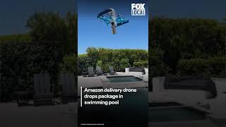 Texas woman watches as Amazon delivery drone drops her package in her backyard swimming pool.
