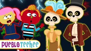 Pueblo Teehee | Cinco esqueletos a media noche - Canciones infantiles animadas