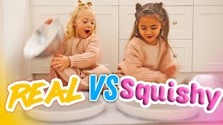 ULTIMATE SQUISHY FOOD VS REAL FOOD CHALLENGE! (BESTIES EAT IT!)