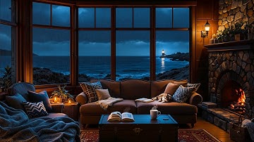 Thunderstorm with Lightning, Rain, Crackling Fireplace & Sleeping Cats in a Cozy Cabin