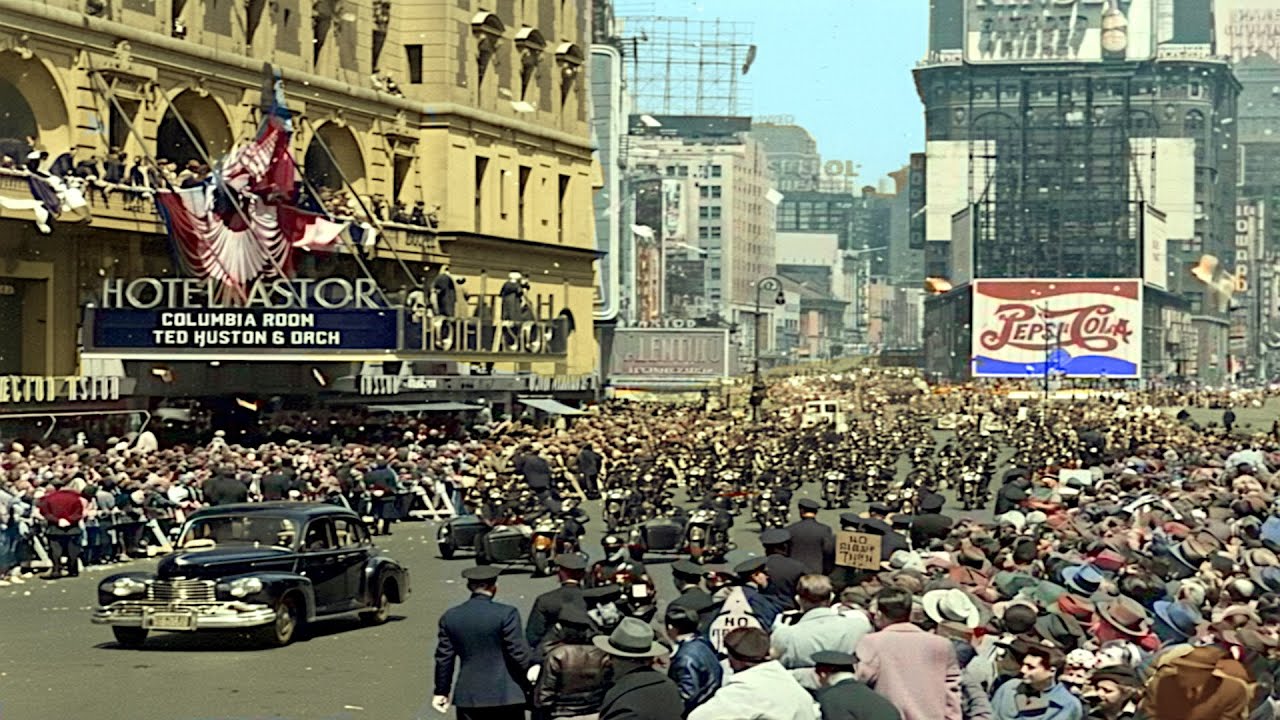 New York 1950s in color, Lower Broadway, Manhattan [60fps, Remastered] Sound Design
