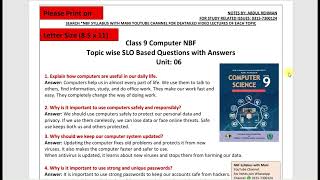 Complete Chapter 6 SLO Based Important Questions | Class 9 Computer