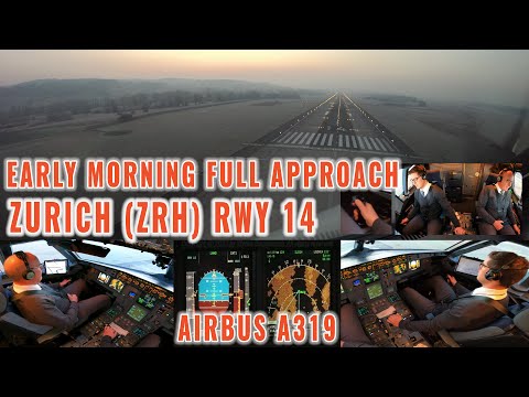 ZURICH 🇨🇭 (ZRH) | Early morning full approach rwy 14 | Airbus pilots + cockpit views | with briefing