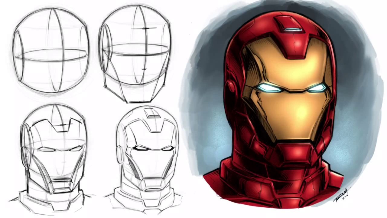 How To Draw Iron Man S Helmet Step By Step Youtube