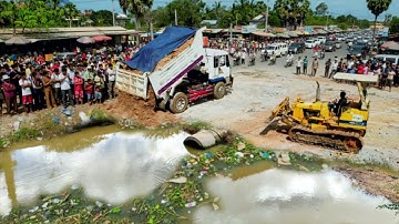 Nice Video A New Complete Project! 5 Ton Dump Truck Unloading Soil & Bulldozer Skill Pushing Soil